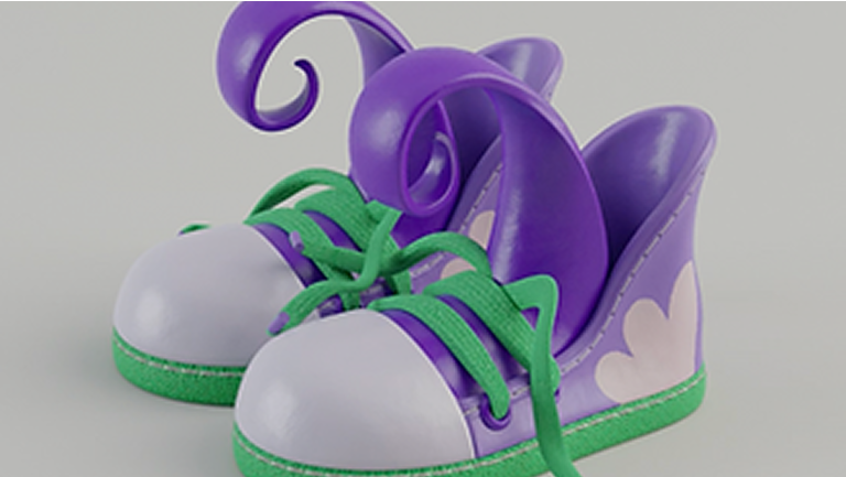 White, purple and green sneakers